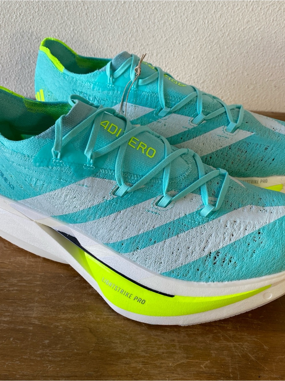 Adidas Adizero Prime X3 Strung Running Shoes Flash Aqua JR2598 $305 - Size 14